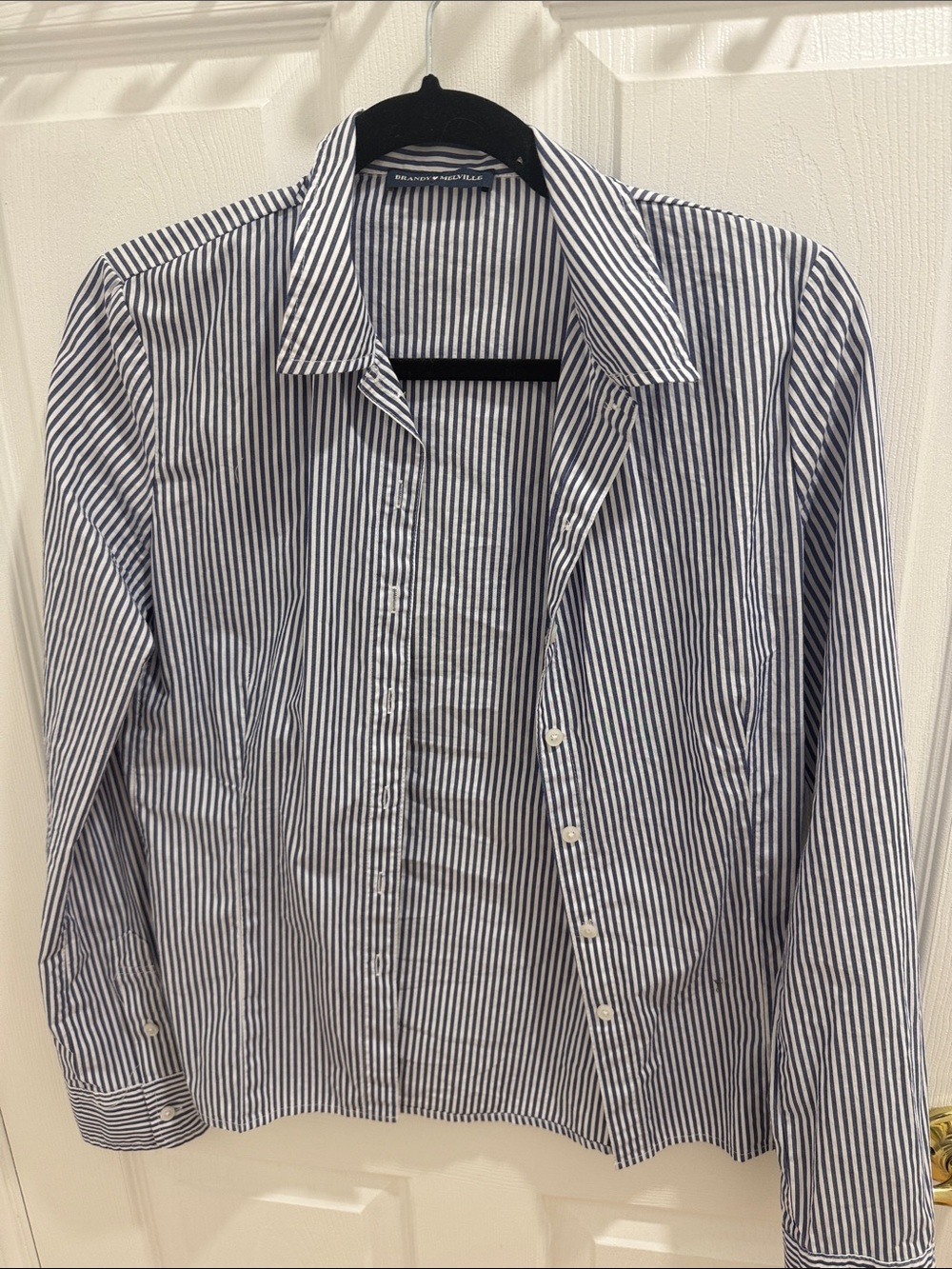 Brandy Melville Navy and White Vertical Stripe Dress Shirt